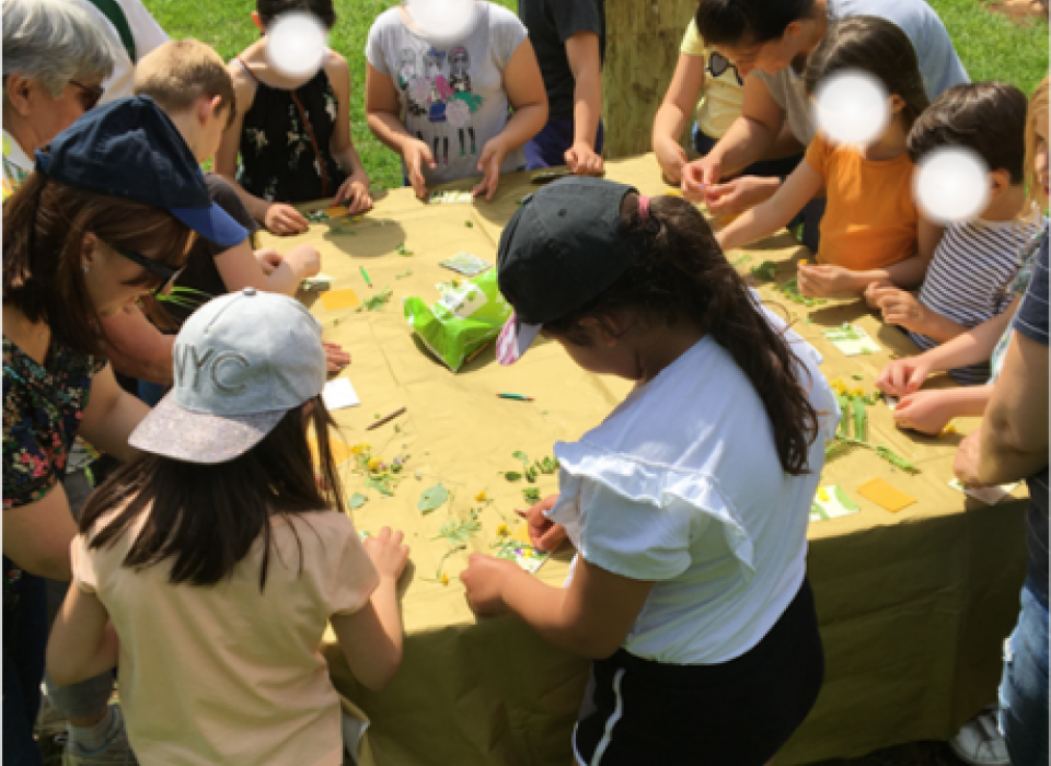 Les enfants confectionnent des cartes nature